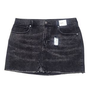 Express Mini Skirt Women's Size 14 Black Distressed Mid-rise Straight Denim Skir